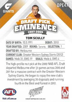 2013 Select Prime AFL - Draft Pick Eminence 1997-2009 #DPE47 Tom Scully Back